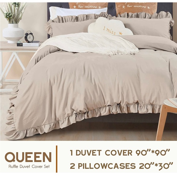 Queen's House Ruffled Duvet Cover,3 Pieces Shabby Boho Chic Farmhouse Bedding - Picture 2 of 6
